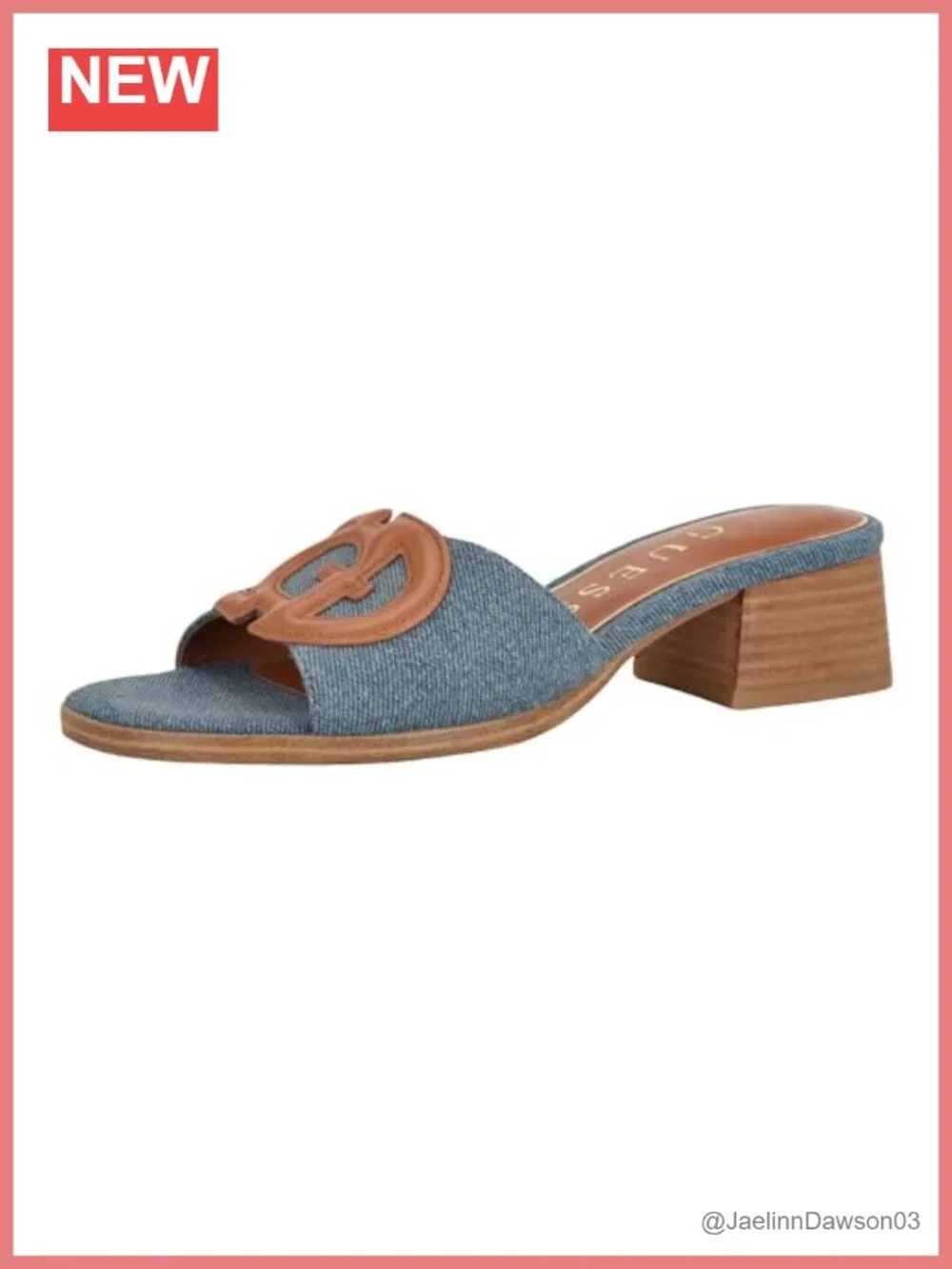 Cerinna Block Heel Slide Leather Denim Open Toe Sandals